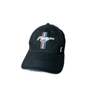 VTG Y2K Ford Mustang Racing Pony Black Baseball Cap Red White Blue Stripes RARE